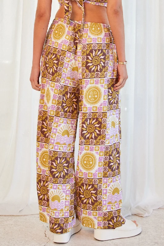 Multi Abstract Wide Leg Pants High Rise