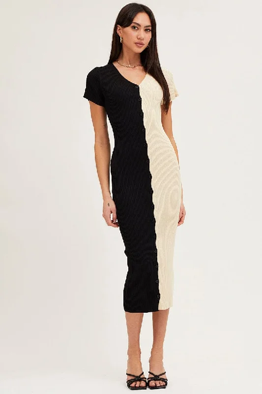 Multi Colorblock Button Front Knit Dress