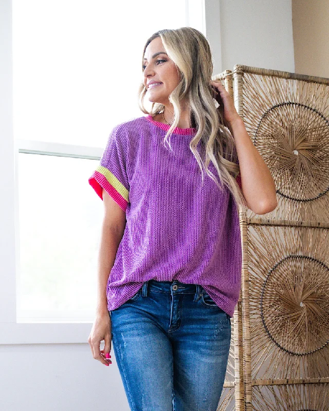 Ella Corded Color Block Top - Purple & Hot Pink