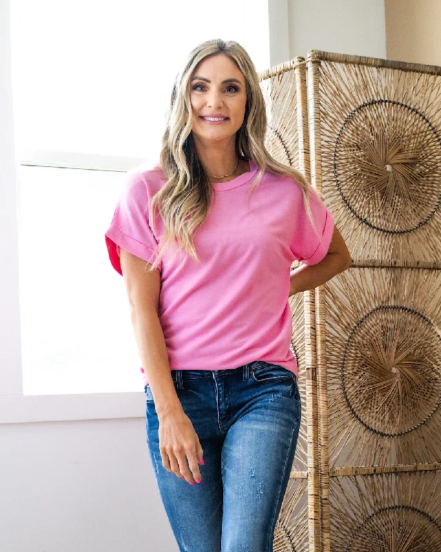 Melissa Roll Sleeve Top - Pink