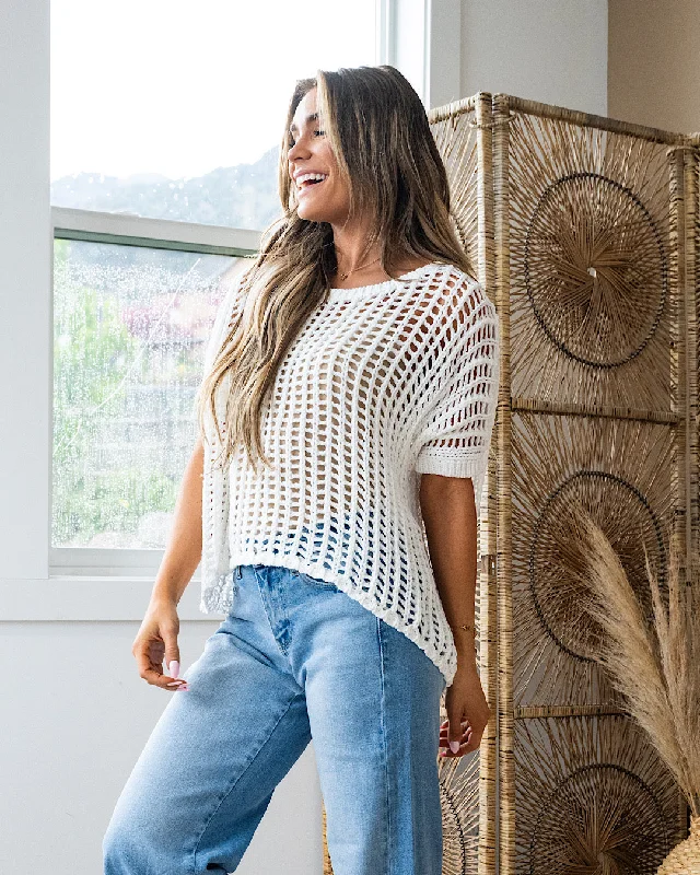 NEW! No Shame Ivory Open Weave Top