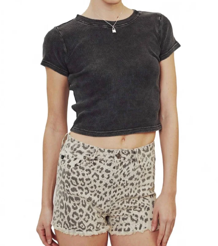 Nikki Denim Frayed Hem Shorts In Sand Leopard