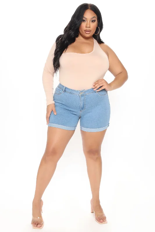 No Muffin Top Denim Shorts - Light Wash