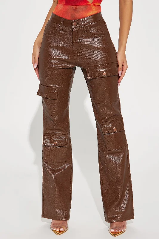 Nothin' Better Faux Leather Cargo Pant - Chocolate