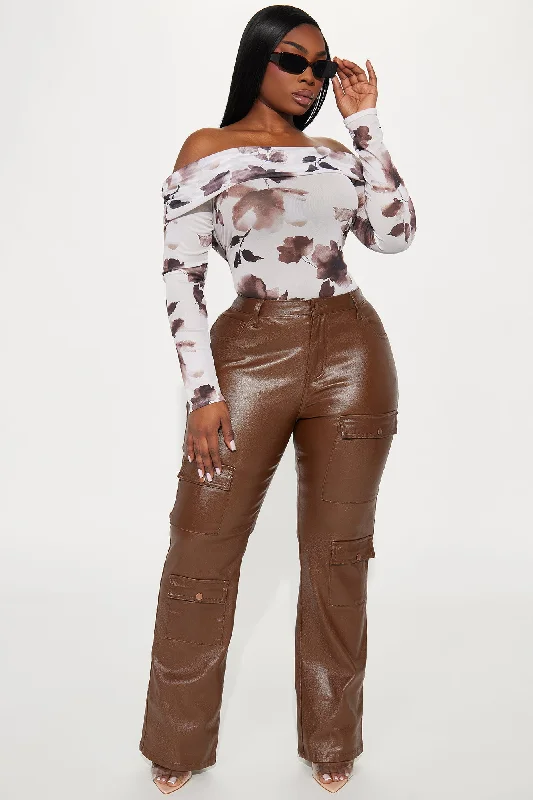 Nothin' Better Faux Leather Cargo Pant - Chocolate