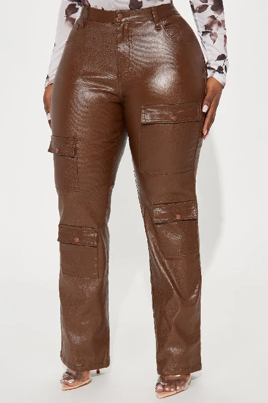 Nothin' Better Faux Leather Cargo Pant - Chocolate