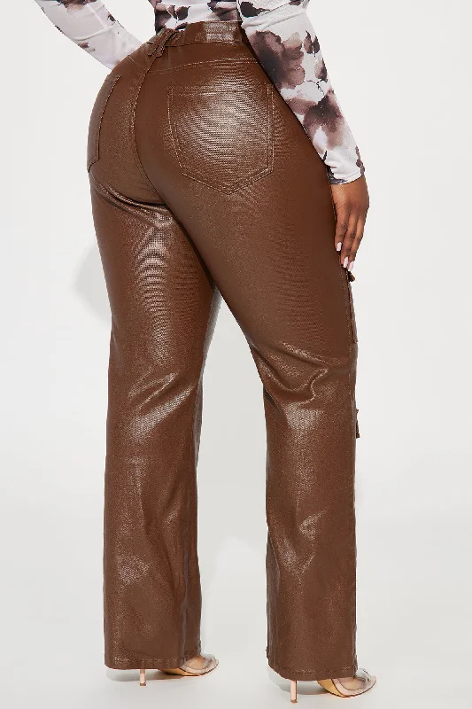 Nothin' Better Faux Leather Cargo Pant - Chocolate