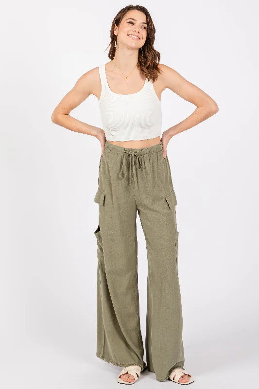 Olive Pocketed Drawstring Pants