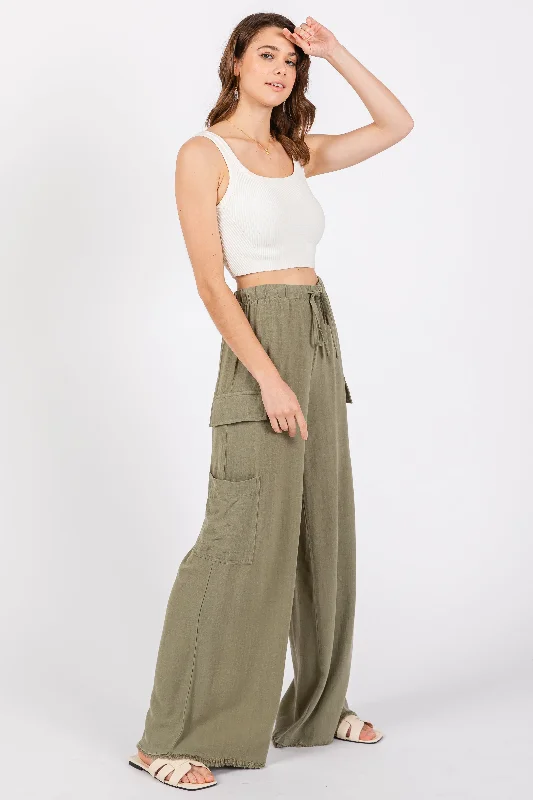 Olive Pocketed Drawstring Pants