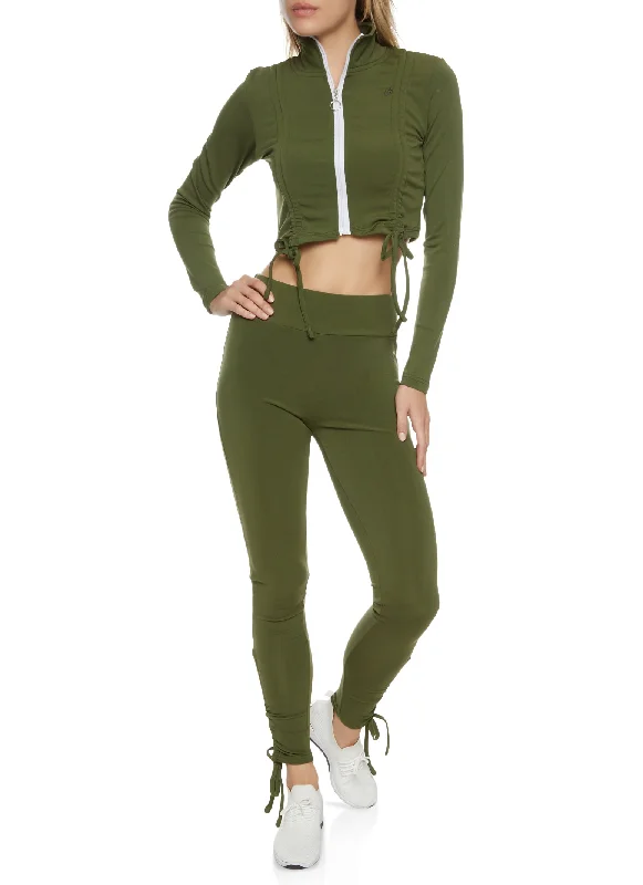 Ruched Drawstring Cropped Track Jacket