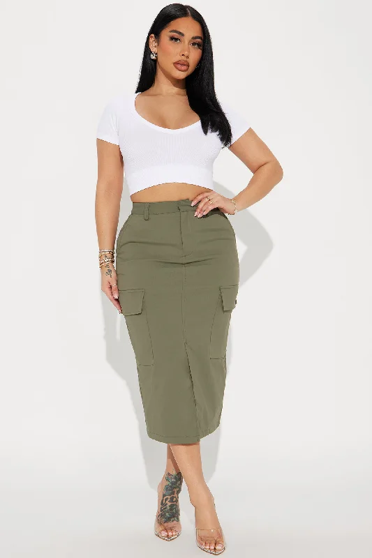 Olivia Cargo Midi Skirt - Olive