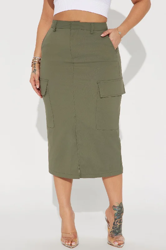 Olivia Cargo Midi Skirt - Olive