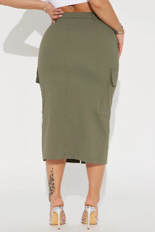 Olivia Cargo Midi Skirt - Olive