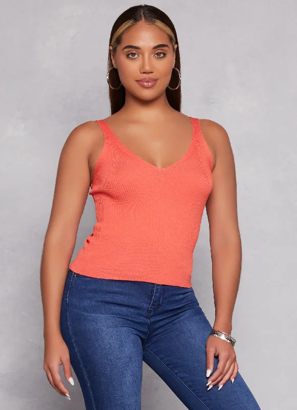 Ribbed V Neck Tank Top