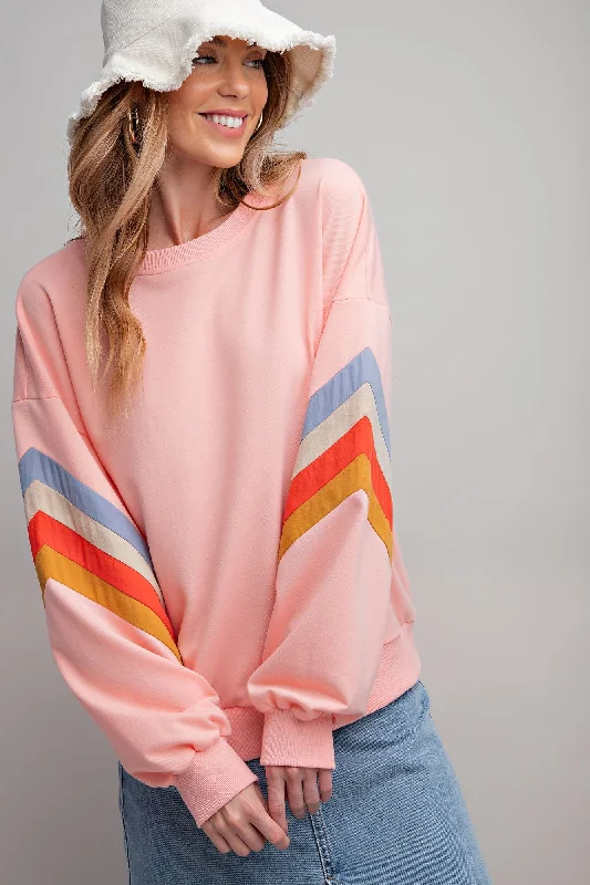 Peach Banded Bottom Terry Pullover