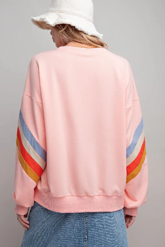 Peach Banded Bottom Terry Pullover