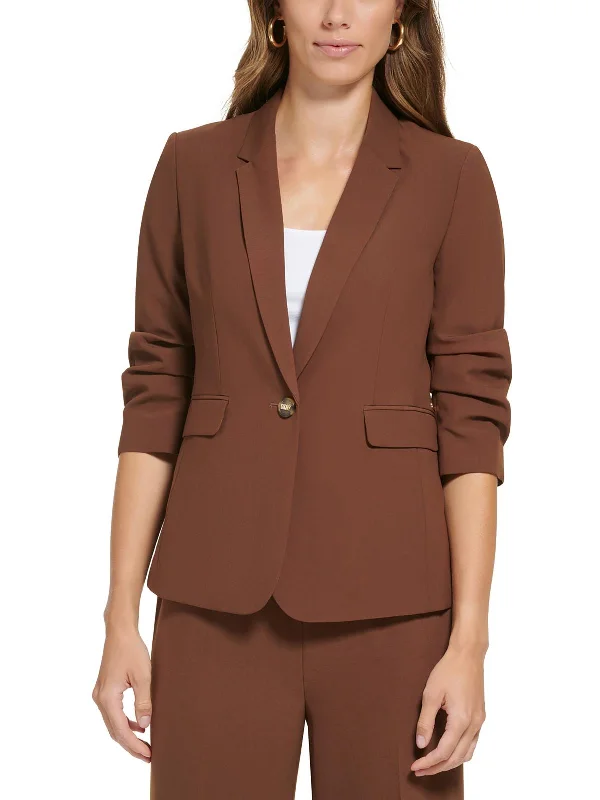 Petites Womens Ruched 3/4 Sleeve One-Button Blazer