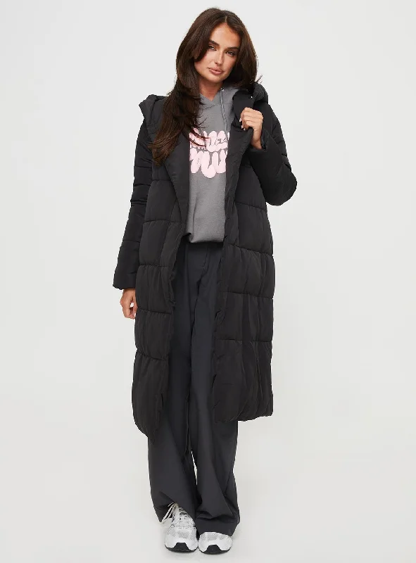 Philo Longline Hooded Puffer Jacket Black