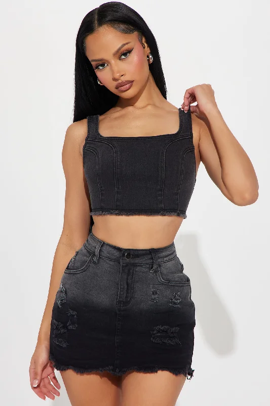 Pick A Side Denim Top - Black