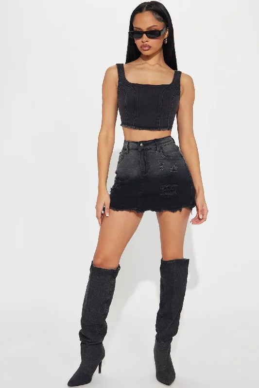 Pick A Side Denim Top - Black