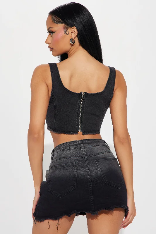 Pick A Side Denim Top - Black