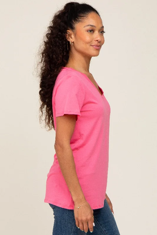 Pink Basic V-Neck Tee