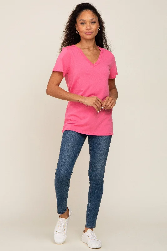 Pink Basic V-Neck Tee