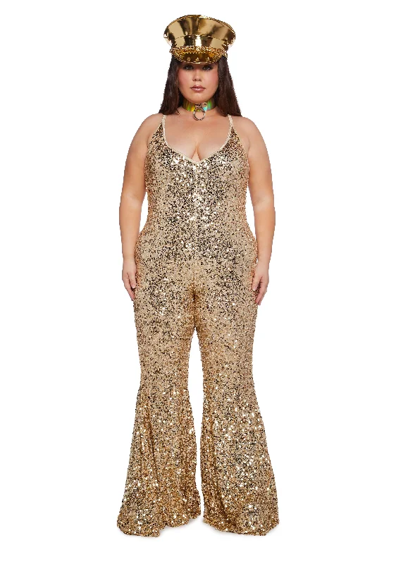 Plus Sparkle Nights Sequin Jumpsuit- Gold