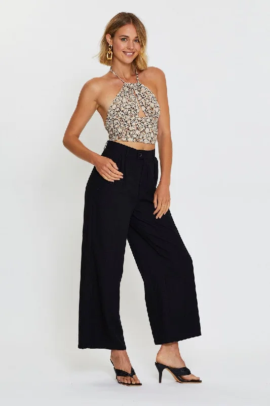 Print Crop Top Halter Tie Up