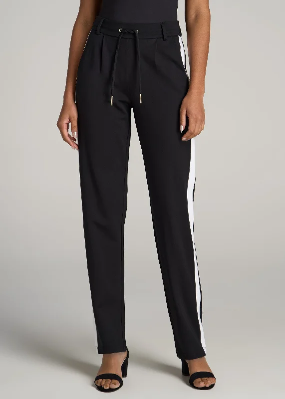 Pull On Tuxedo Stripe Pants for Tall Women in Black and White