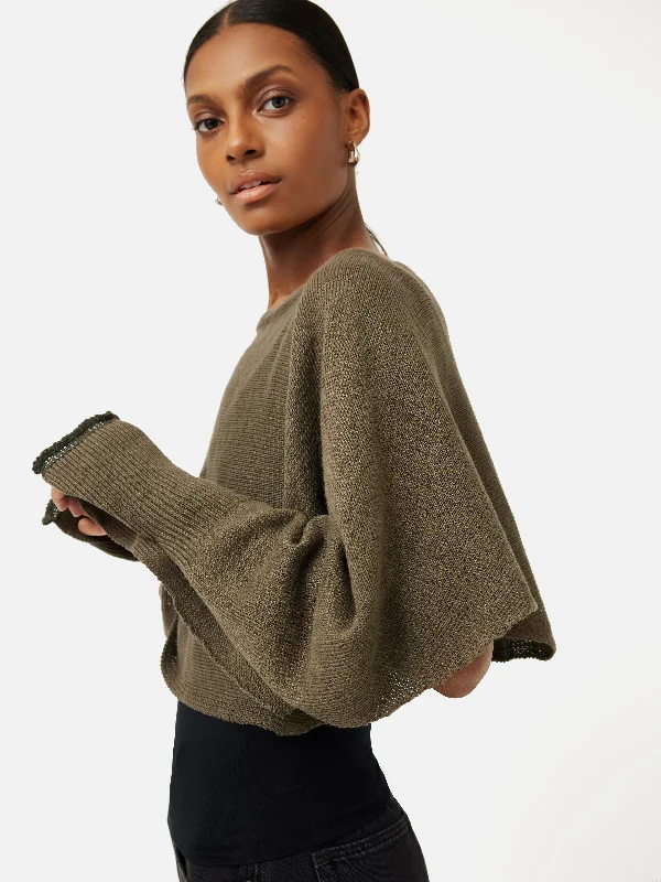 Pure Linen Poncho Sweater | Khaki