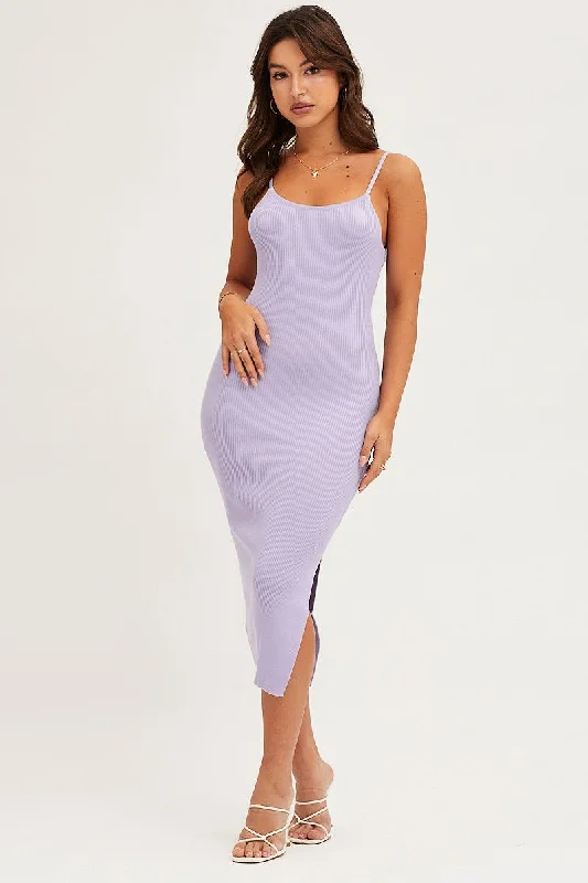 Purple Knit Dress Midi