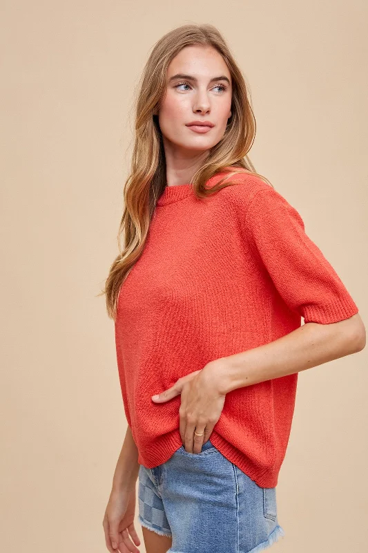 Red Knit Short Sleeve Top