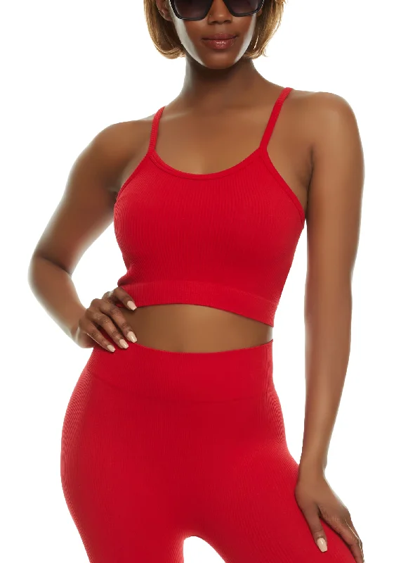 Ribbed Knit Seamless Sleeveless Crop Top