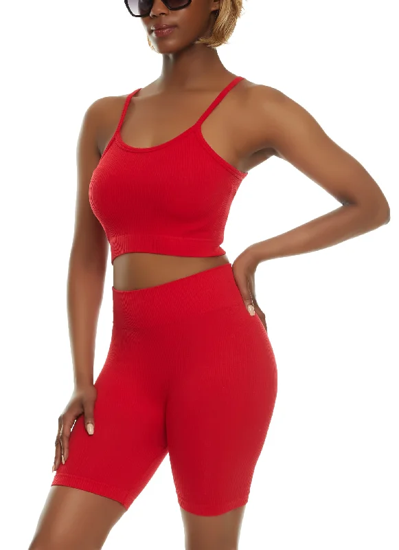 Ribbed Knit Seamless Sleeveless Crop Top