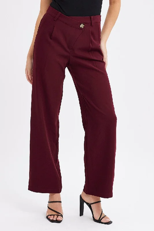 Red Wide Leg Pants Low Rise Cross over Waistband