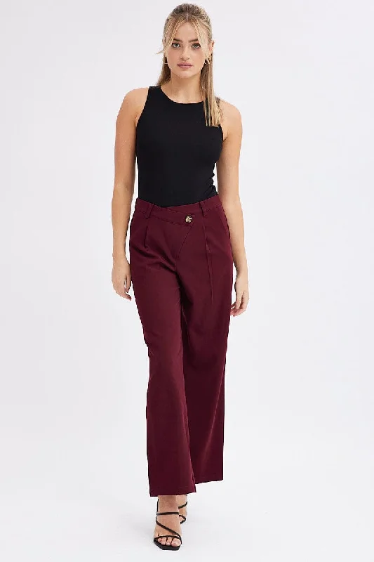 Red Wide Leg Pants Low Rise Cross over Waistband