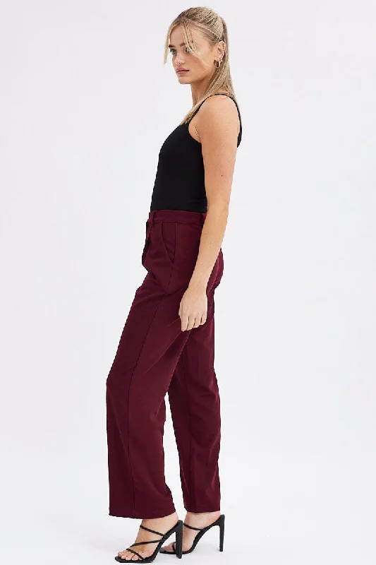 Red Wide Leg Pants Low Rise Cross over Waistband