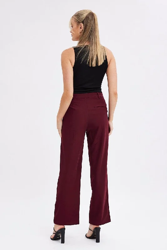 Red Wide Leg Pants Low Rise Cross over Waistband