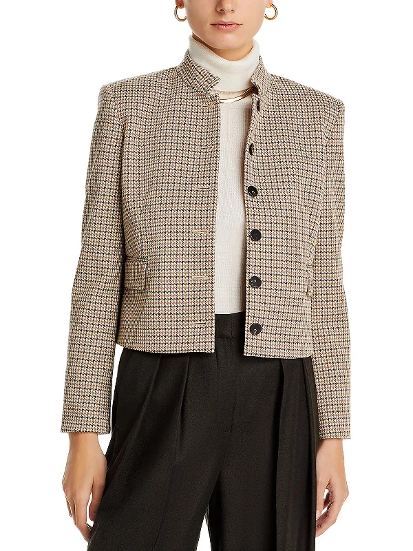 Riding Womens Houndstooth Work Wear Collarless Blazer