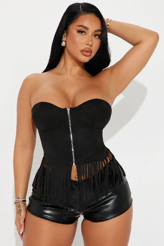 Rodeo Rider Faux Suede Corset Top - Black