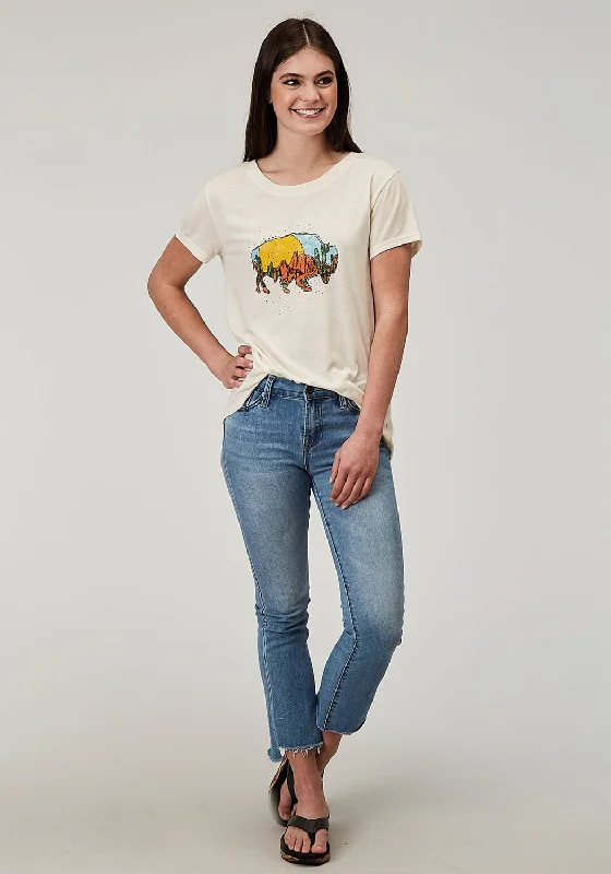 Roper Womens Desert Buffalo Cream Poly/Cotton S/S T-Shirt