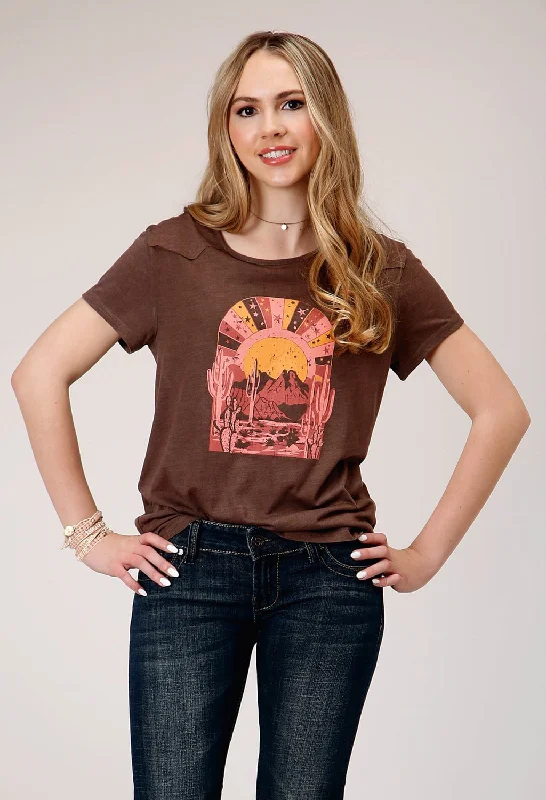 Roper Womens Desert Scene Brown Poly/Rayon S/S T-Shirt