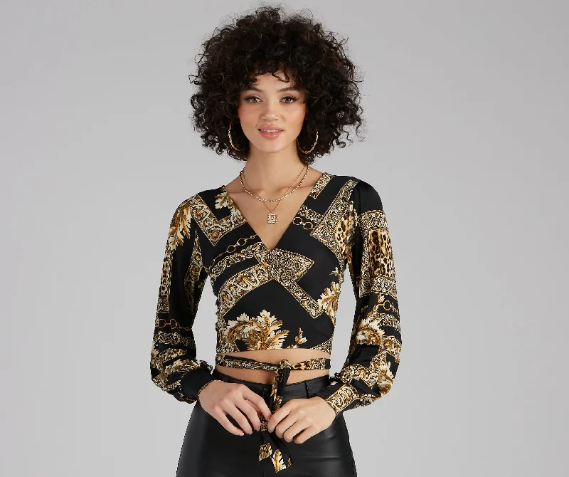 Royal Wraps Scroll Cheetah Print Top