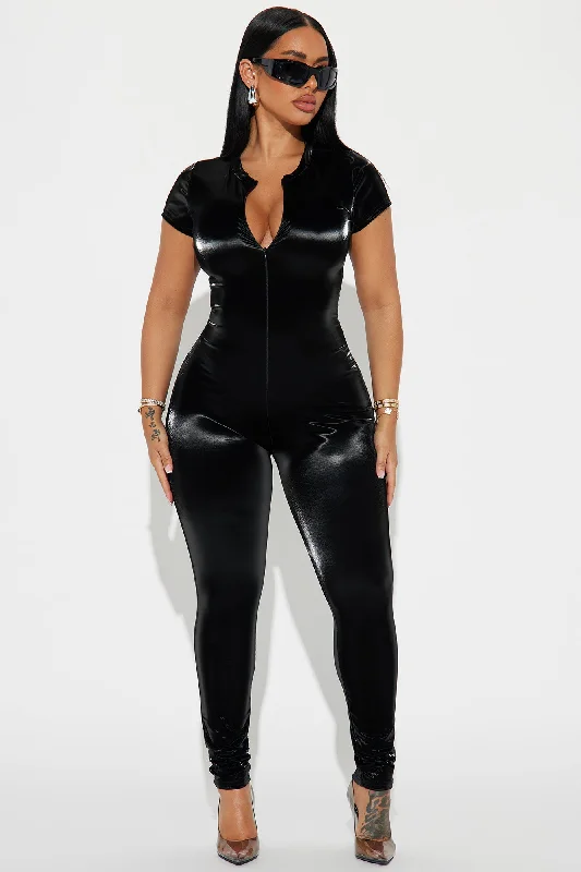 Satisfaction Faux Leather Jumpsuit - Black