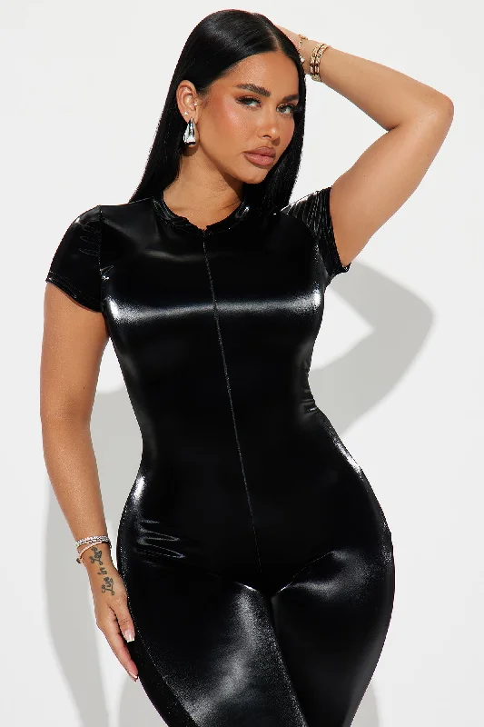 Satisfaction Faux Leather Jumpsuit - Black