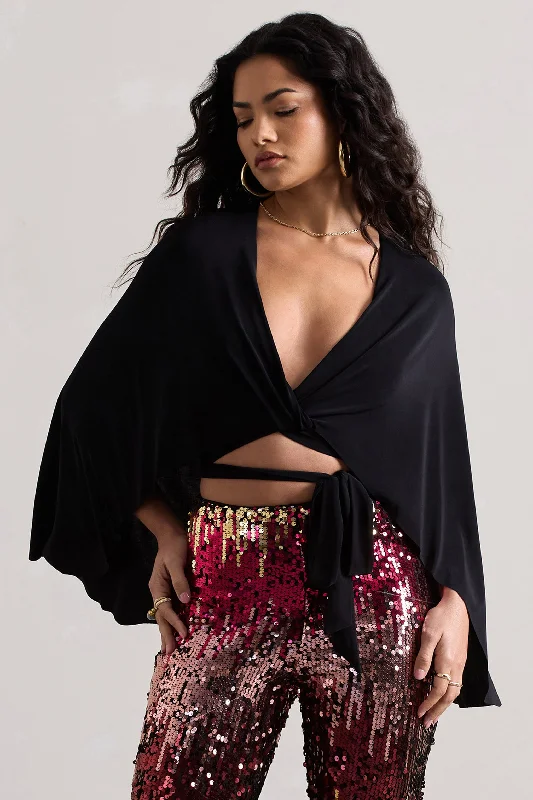 Scorpio | Black Wrap Crop Top With Cape