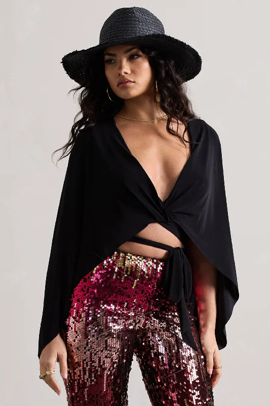 Scorpio | Black Wrap Crop Top With Cape