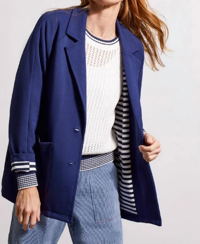 Scuba Knit Blazer Coat In Jet Blue