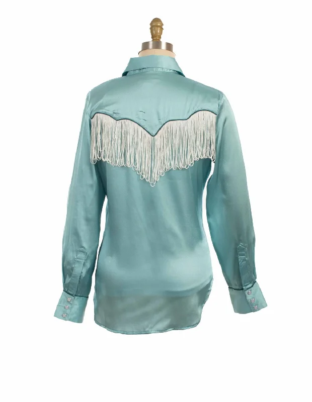 Scully Womens Retro Snap Fringe Turquoise 100% Polyester L/S Blouse